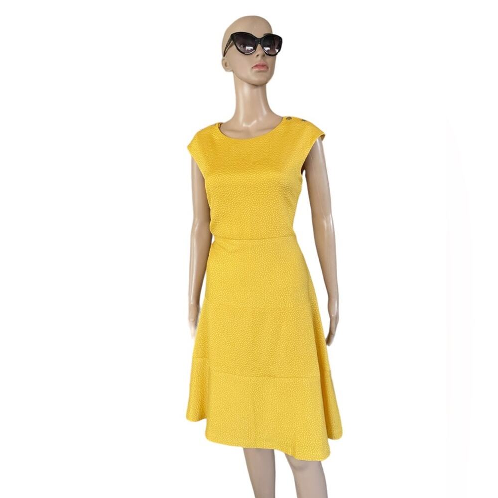 Anne Klein Mini Dress 8 Cocktail Wedding Textured A-Line Zip Cap Sleeve Yellow